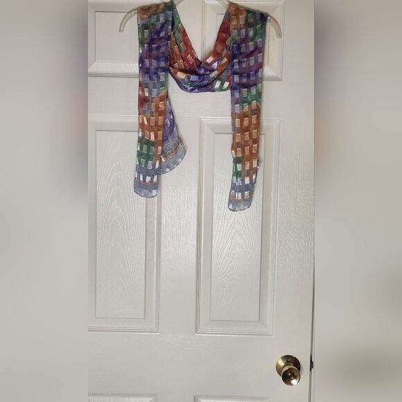 Unbranded SparkleAccent Sheer SpringPastel Floral Clrful Checkered Scarf 58"×13" - Picture 8 of 8